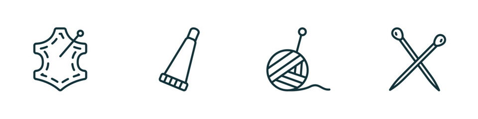 Poster - set of 4 linear icons from sew concept. outline icons included leather, glue stick, wool ball, pins vector