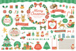 © ricorico - クリスマスのイラストとフレームセット / サンタクロース、12月、クリスマスツリー、冬、飾り、デザイン、リボン、ベクター
