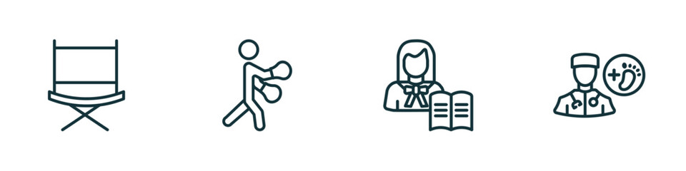 Poster - set of 4 linear icons from professions concept. outline icons included director, boxer, teacher, pod
