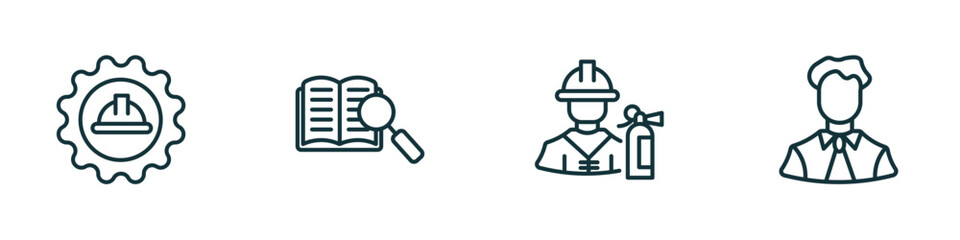 Poster - set of 4 linear icons from professions concept. outline icons included mechanical engineer, guide, fireman, office worker vector