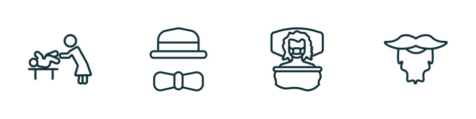 Poster - set of 4 linear icons from people concept. outline icons included babysitter and child, elegant, sickness, facial hair vector