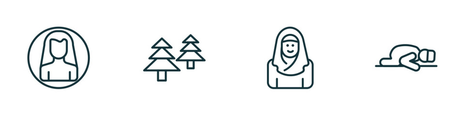 Poster - set of 4 linear icons from people concept. outline icons included male user, norwegian, arab woman, sujud vector
