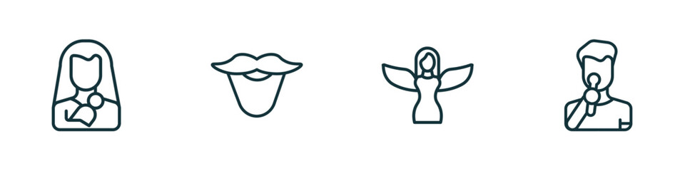 Poster - set of 4 linear icons from people concept. outline icons included mother and baby, beard, grace, man singing vector