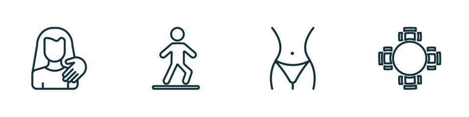 Poster - set of 4 linear icons from people concept. outline icons included sexual harassment, bast, hips, round table vector