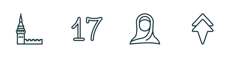 Poster - set of 4 linear icons from other concept. outline icons included kremln, seventeen, araba woman, arrowup vector