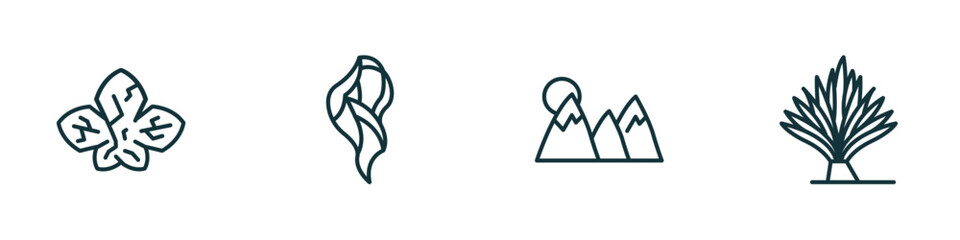Poster - set of 4 linear icons from nature concept. outline icons included dry leaf, hair style, mountain pse