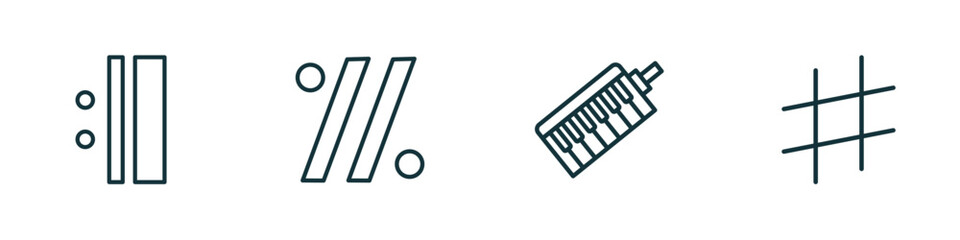 Poster - set of 4 linear icons from music and media concept. outline icons included repeat, simile, melodica, sharp vector