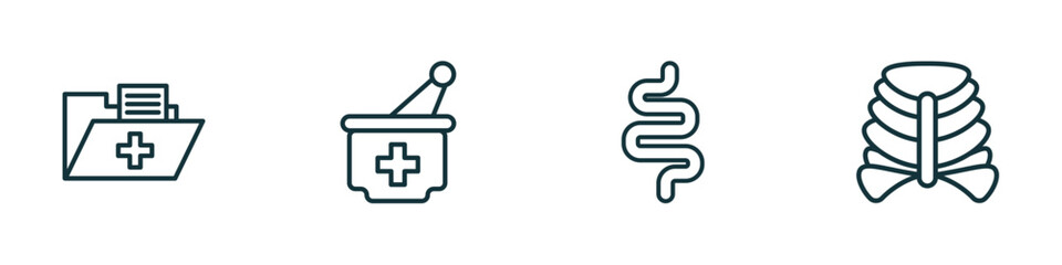 Poster - set of 4 linear icons from medical concept. outline icons included medical results folders, medicine