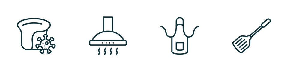 Poster - set of 4 linear icons from kitchen concept. outline icons included mould, extractor hood, apron, spatula vector