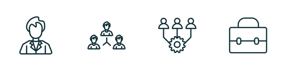 Poster - set of 4 linear icons from human resources concept. outline icons included employee, teamwork, onboarding, career vector