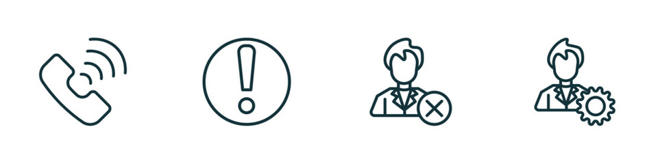 Poster - set of 4 linear icons from human resources concept. outline icons included call, urgent, fired, admi