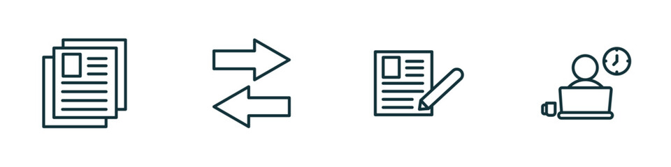Poster - set of 4 linear icons from human resources concept. outline icons included curriculum, compare, contract, working vector