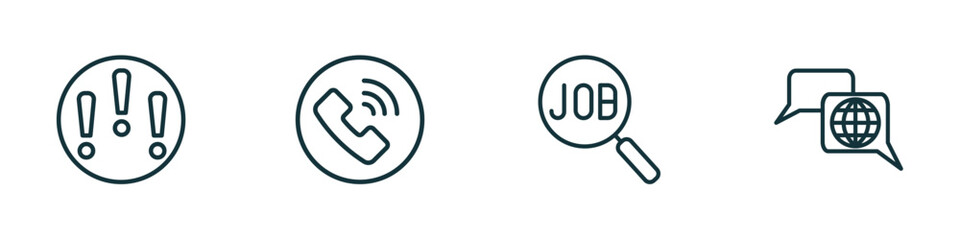 Poster - set of 4 linear icons from human resources concept. outline icons included problems, contact, job search, language vector