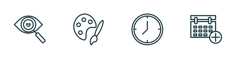 Poster - set of 4 linear icons from human resources concept. outline icons included appearance, art, time, appointment vector