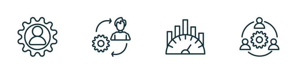 Poster - set of 4 linear icons from human resources concept. outline icons included skills, change management, benchmarking, work team vector