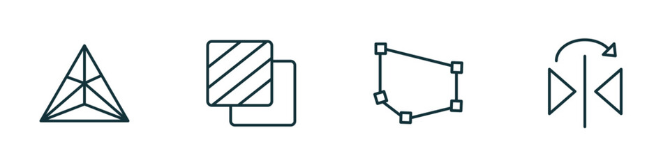 Poster - set of 4 linear icons from geometric figure concept. outline icons included triangle, foreground, polygon, mirror horizontally vector