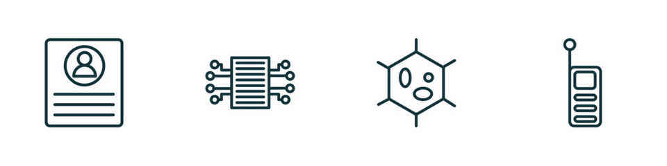 Poster - set of 4 linear icons from general concept. outline icons included profile list, smart contract, organism, laser measurement vector