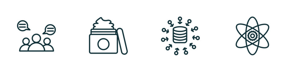 Poster - set of 4 linear icons from general concept. outline icons included group opinion, beauty care, data aggregation, core values vector