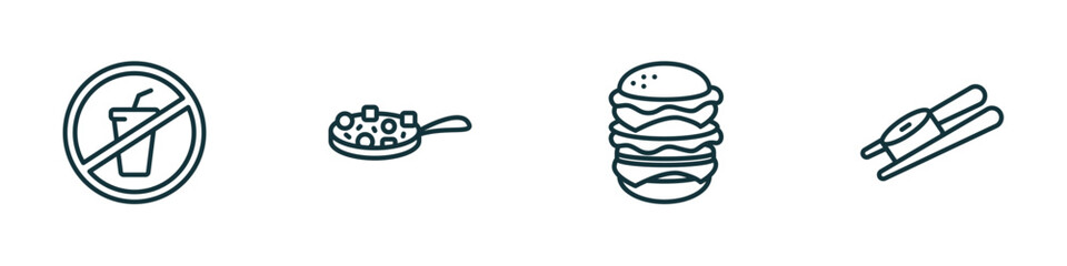 Poster - set of 4 linear icons from food concept. outline icons included no drinking, buddhas delight, hamburger with bacoon, sushi and chopsticks vector