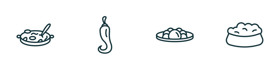 Poster - set of 4 linear icons from food concept. outline icons included cantonese seafood soup, chili pepper, yusheng, dog food vector