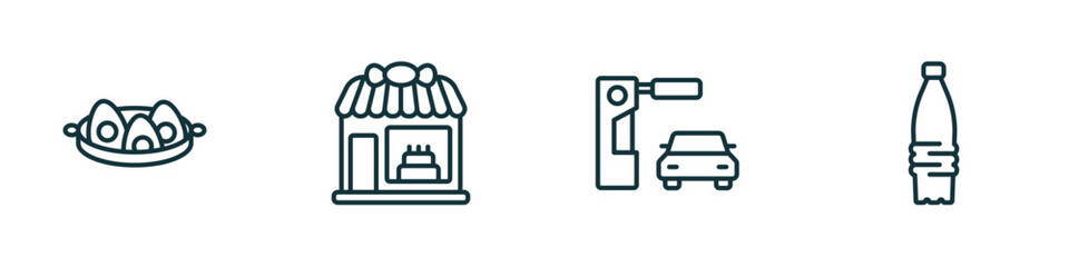 Poster - set of 4 linear icons from food concept. outline icons included soy eggs, candy shop, drive through,