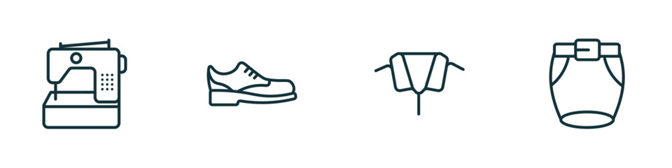 Poster - set of 4 linear icons from fashion concept. outline icons included electrical appliances, men shoe, collar, short skirt vector