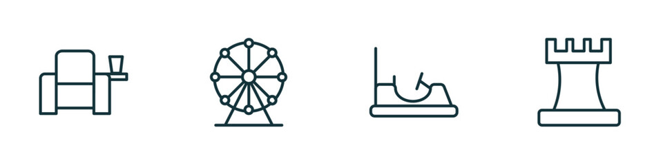 Poster - set of 4 linear icons from arcade concept. outline icons included cinema seat, ferris wheel, bumper 
