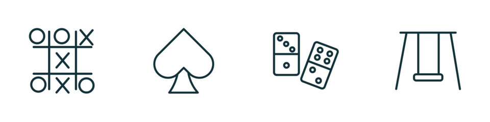 Poster - set of 4 linear icons from arcade concept. outline icons included tic tac toe, ace of spades, domino, swing vector