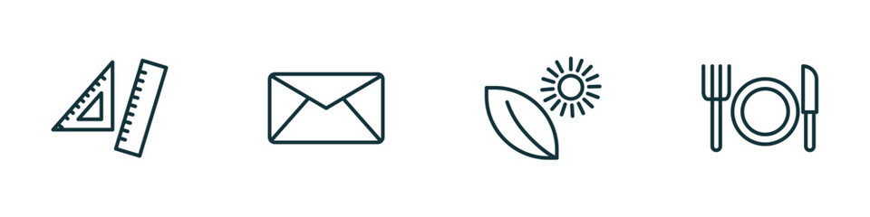 Poster - set of 4 linear icons from education concept. outline icons included rulers, letter, photosynthesis, lunch vector