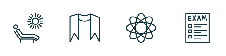 Poster - set of 4 linear icons from education concept. outline icons included leisure, sash, atom, exam vector