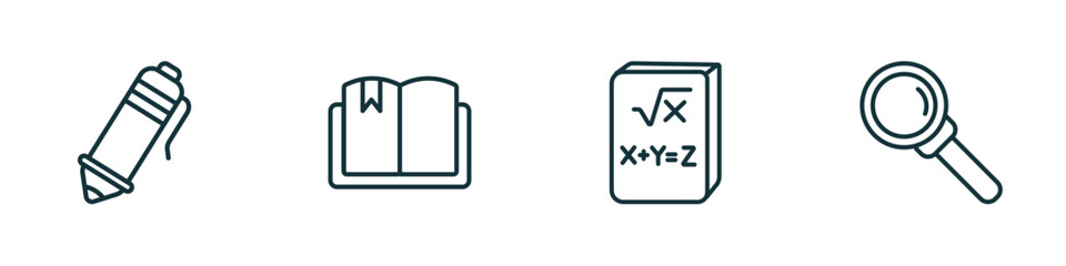 Poster - set of 4 linear icons from education concept. outline icons included ballpoint pen, book with bookma