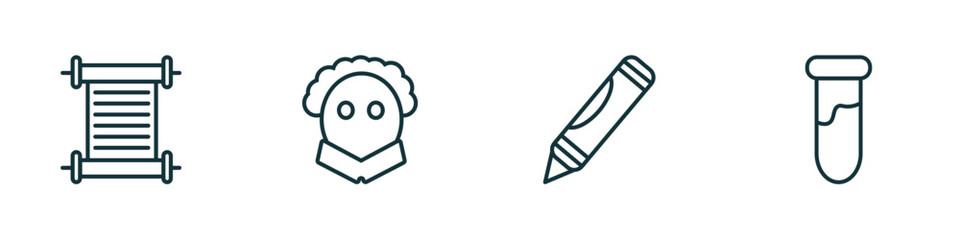 Poster - set of 4 linear icons from education concept. outline icons included papyrus, othello, crayon, tube vector