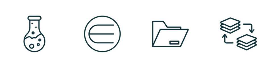Poster - set of 4 linear icons from education concept. outline icons included florence flask, is an element of, open file, arrange vector