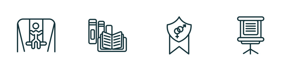 Poster - set of 4 linear icons from education concept. outline icons included swinging, book shop, fraternity, flip chart vector