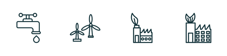 Poster - set of 4 linear icons from ecology concept. outline icons included water tap, eco turbine, sustainab