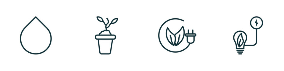 Poster - set of 4 linear icons from ecology concept. outline icons included drop, eco plant, eco energy, eco 