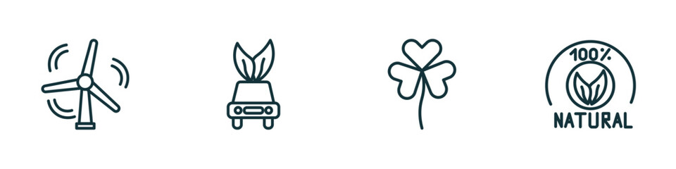 Poster - set of 4 linear icons from ecology concept. outline icons included wind energy, eco car, shamrock, 1