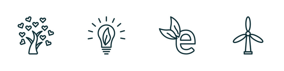 Poster - set of 4 linear icons from ecology concept. outline icons included tree of love, eco bulb, eco e, wi