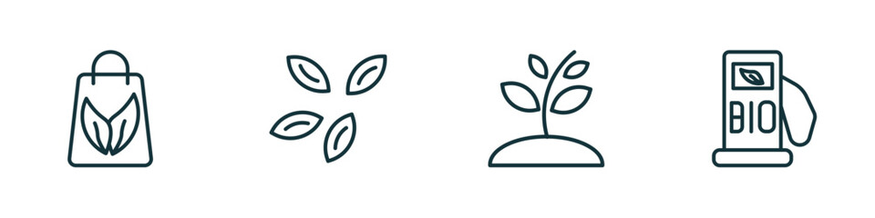 Poster - set of 4 linear icons from ecology concept. outline icons included eco bag, seeds, growing plant, biofuel vector