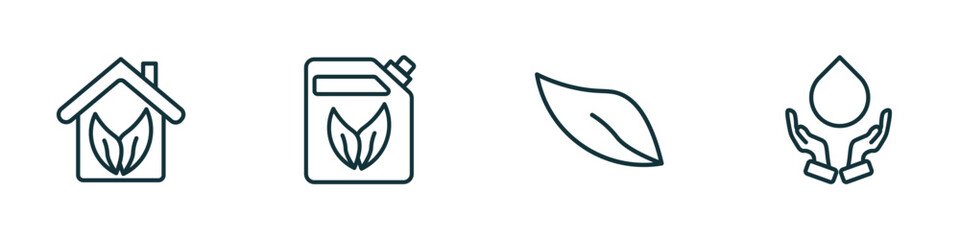 Poster - set of 4 linear icons from ecology concept. outline icons included eco house, bio fuel, eco, save wa