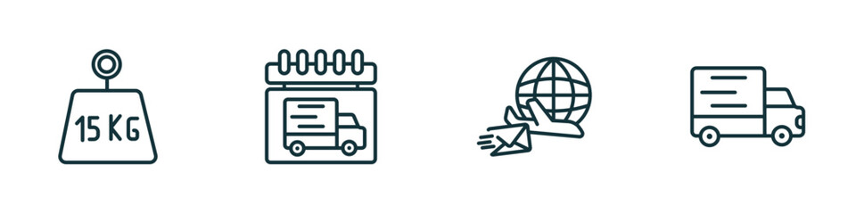 Poster - set of 4 linear icons from delivery and logistic concept. outline icons included weight limit, delivery day, air mail, transportation vector