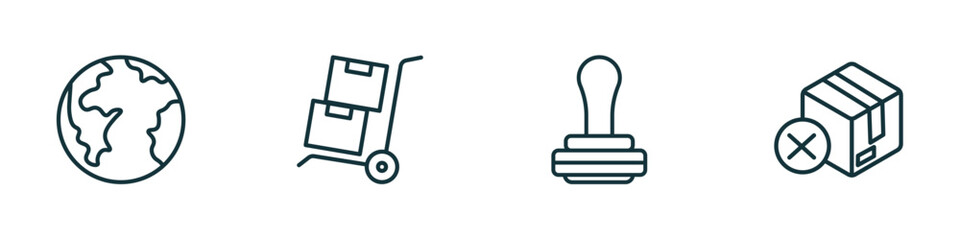 Poster - set of 4 linear icons from delivery and logistic concept. outline icons included planet earth, freig