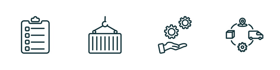 Poster - set of 4 linear icons from delivery and logistic concept. outline icons included clipboard, container, support, supply chain vector