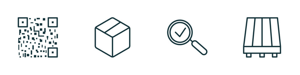 Poster - set of 4 linear icons from delivery and logistic concept. outline icons included bar code, delivery box, inspection, pallet vector