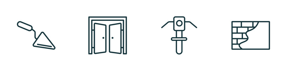 Poster - set of 4 linear icons from construction collection. concept. outline icons included construction palette, doors open, inclined picker, concrete vector