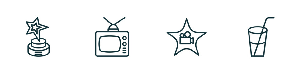 Poster - set of 4 linear icons from cinema concept. outline icons included star movie award, television with 