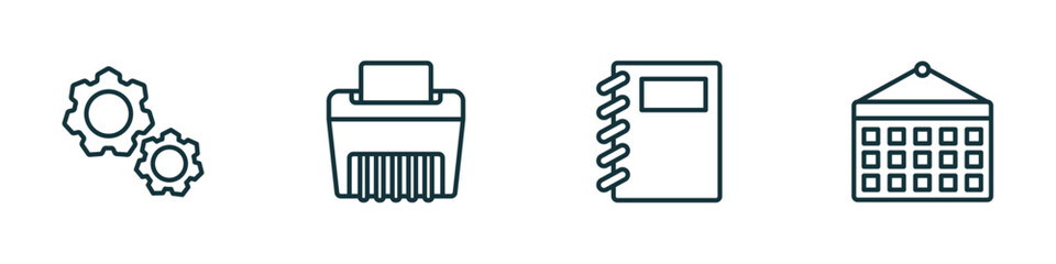 Poster - set of 4 linear icons from business and finance concept. outline icons included cogwheel hine part, 
