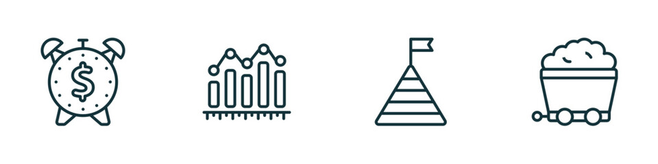 Poster - set of 4 linear icons from business concept. outline icons included dollar on business time, measure success, stats pyramid, mining cart vector