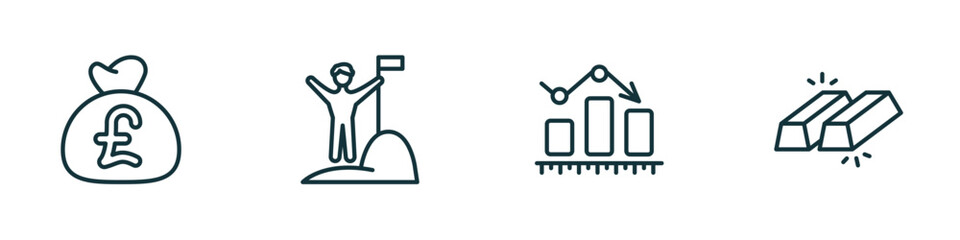 Poster - set of 4 linear icons from business concept. outline icons included pounds money bag, success man, b