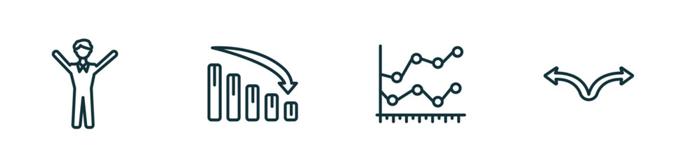 Poster - set of 4 linear icons from business concept. outline icons included man success, loss chart, line chart statistics, two way arrows vector